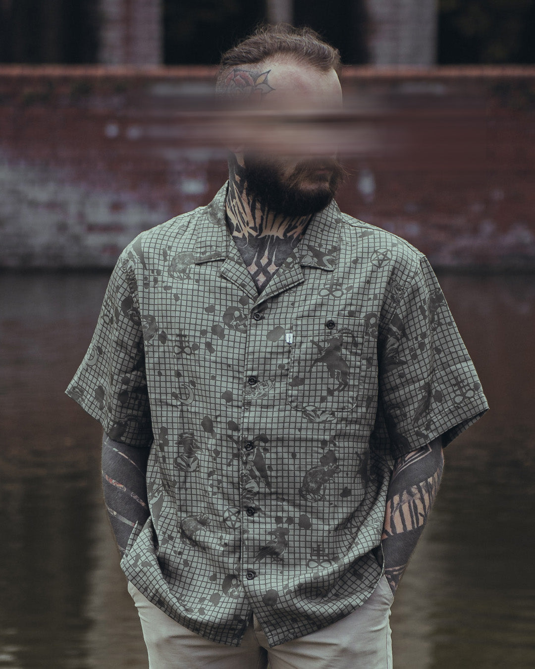 camo dress shirt Au Noir Montgomery Black Iron with cover Camouflage Long Sleeve Men Button