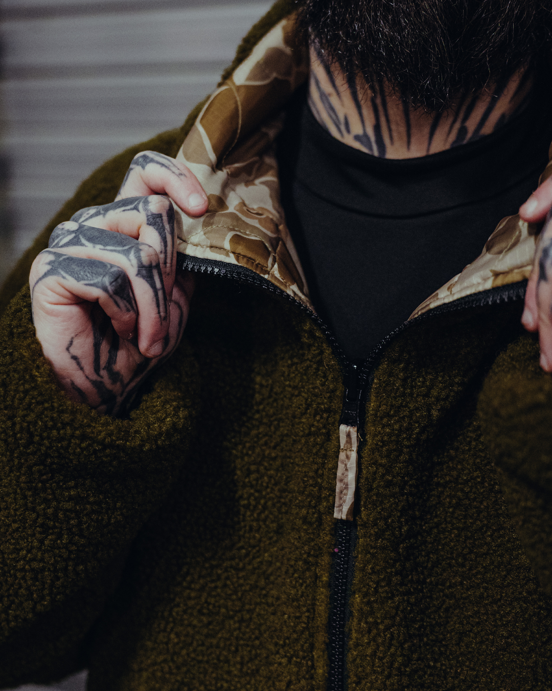 The Sherpie - Woobie / Sherpa Hybrid Jacket - M1942 Frogskin arid / brown