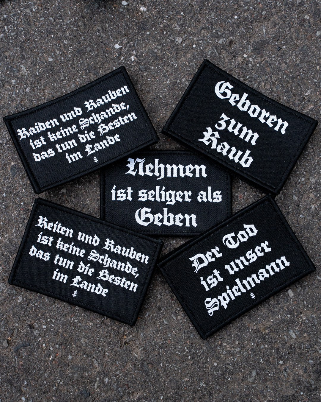Spruch Patches Set, alle fünf Motive